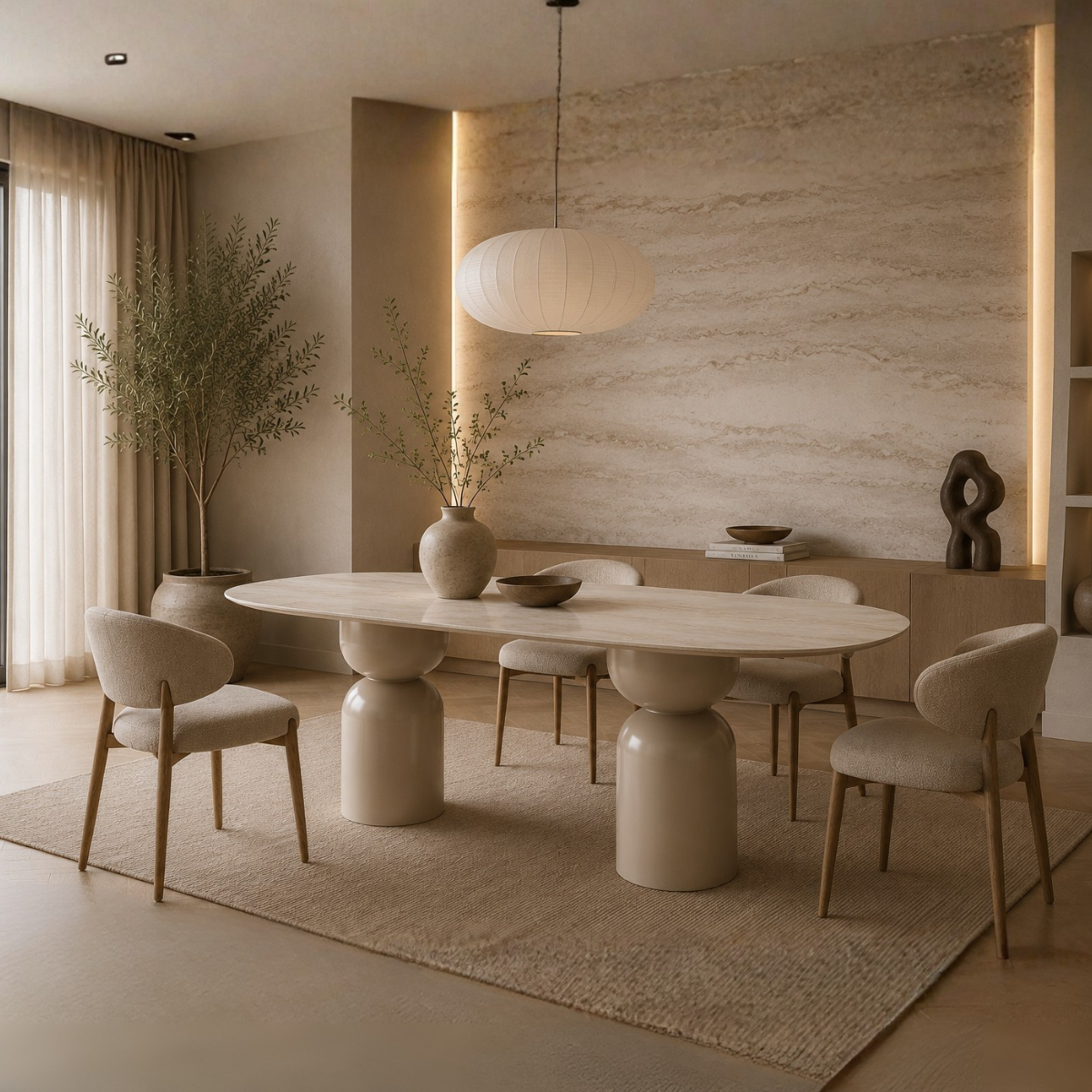 Dining Table Lisbon 200x100 cm, Ceramic Top and Wooden Legs