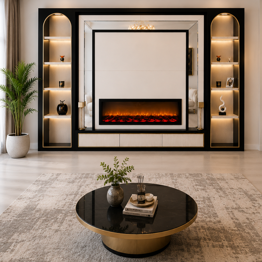 Luxury Bookcase with Fireplace and TV Panel, Milano