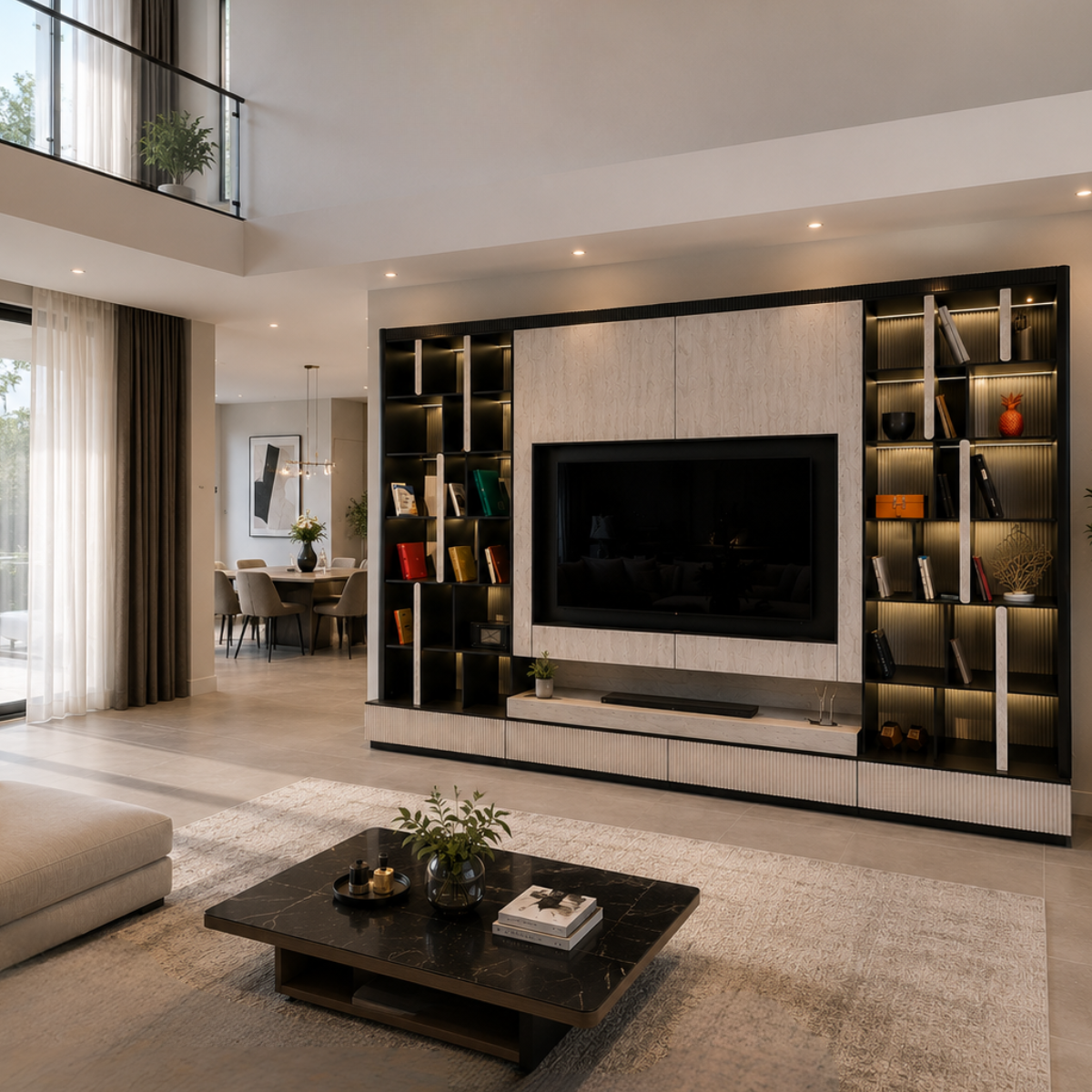 Luxury Bookcase with Fireplace and TV Panel, Napoli
