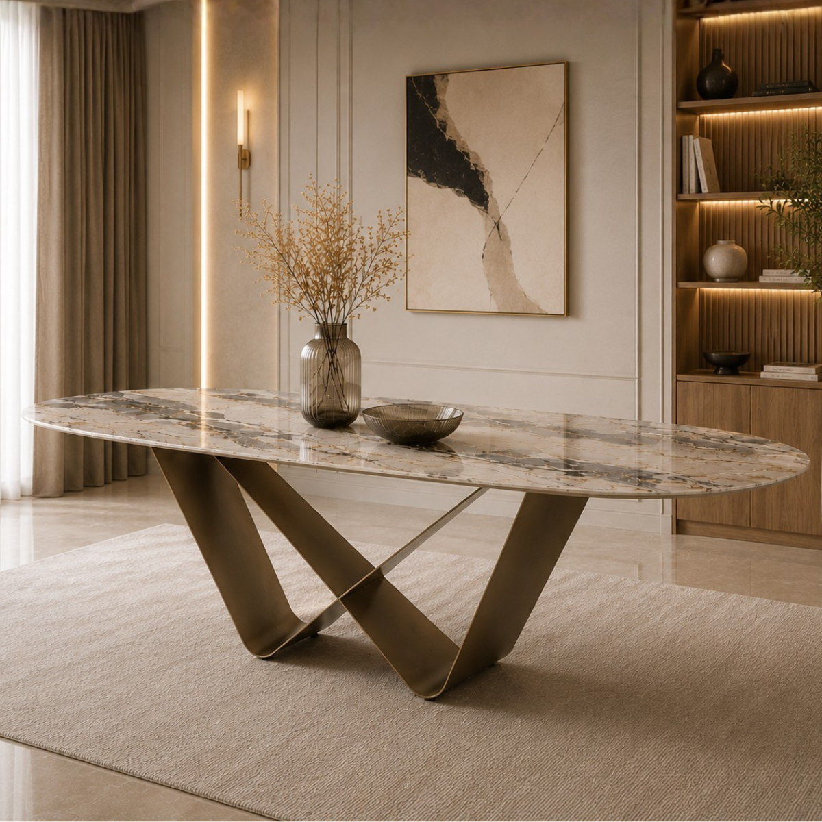 Dining Table Doa, sculptural design and ceramic top