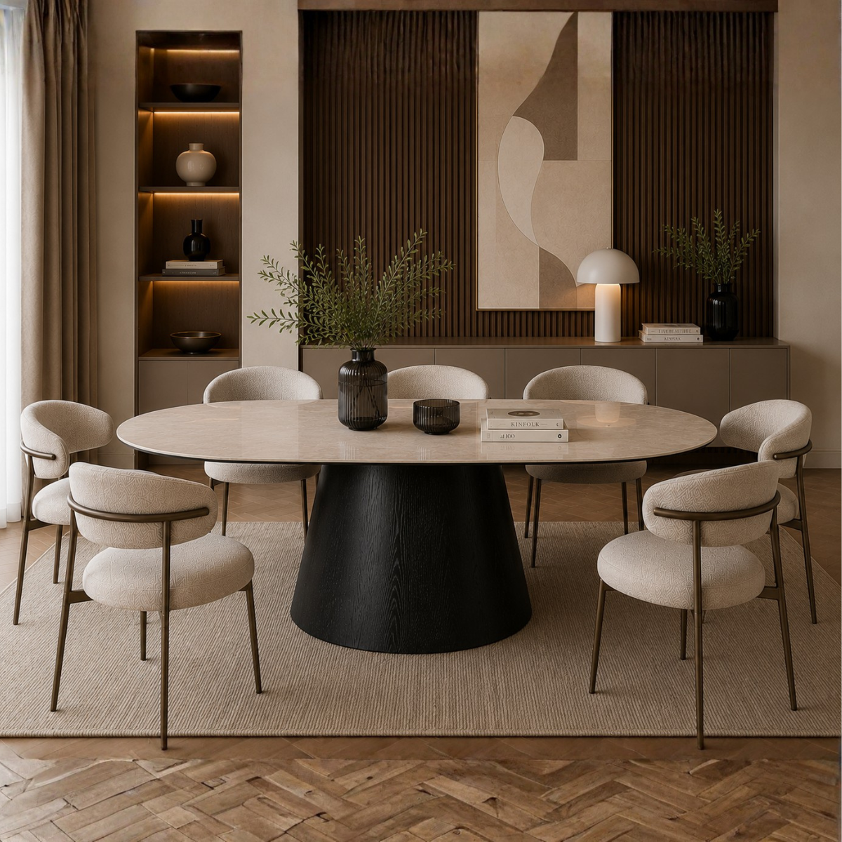Dining Table Nero Veneer 200x100 cm with Ceramic Top