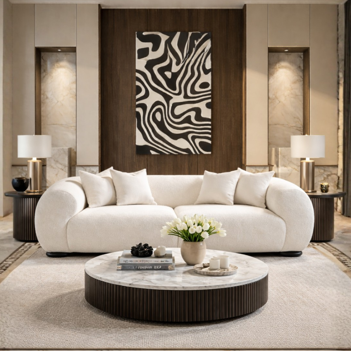 Modern Bouclé Sofa, Ghost