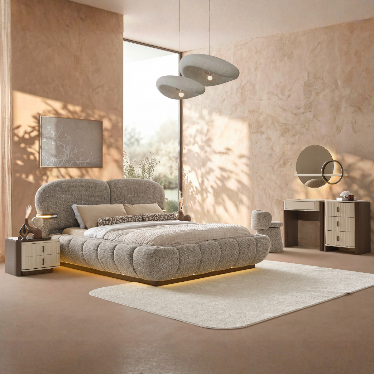 Upholstered Bouclé Bed with LED, Velaris