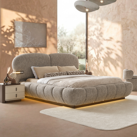 Upholstered Bouclé Bed with LED, Velaris