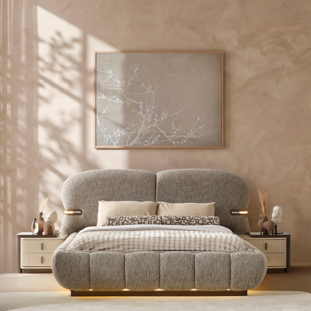 Upholstered Bouclé Bed with LED, Velaris