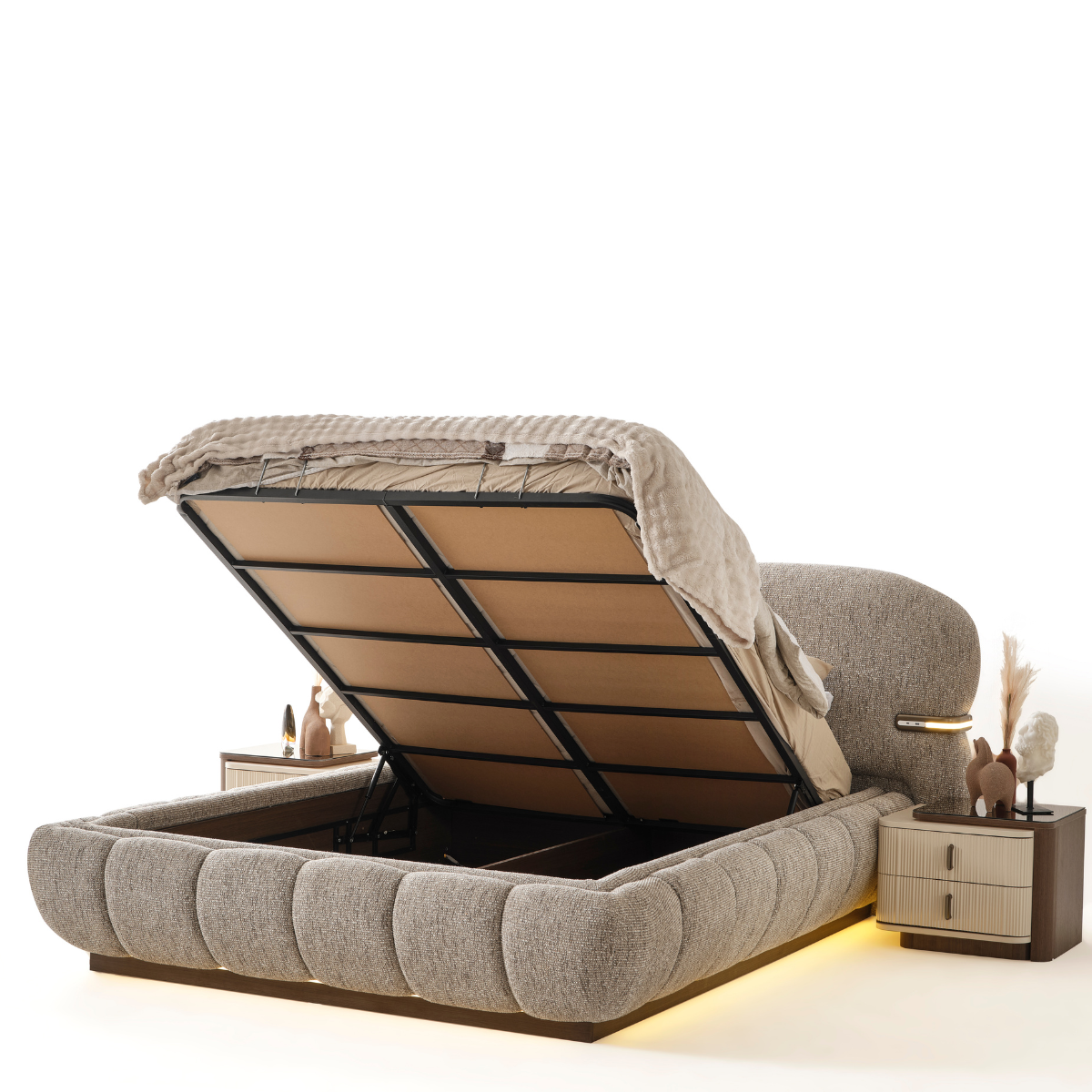 Upholstered Bouclé Bed with LED, Velaris