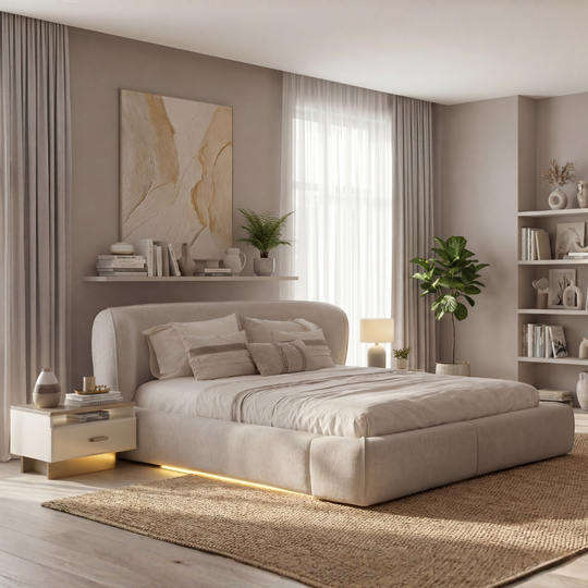 Upholstered Bouclé Bed with LED, Teba
