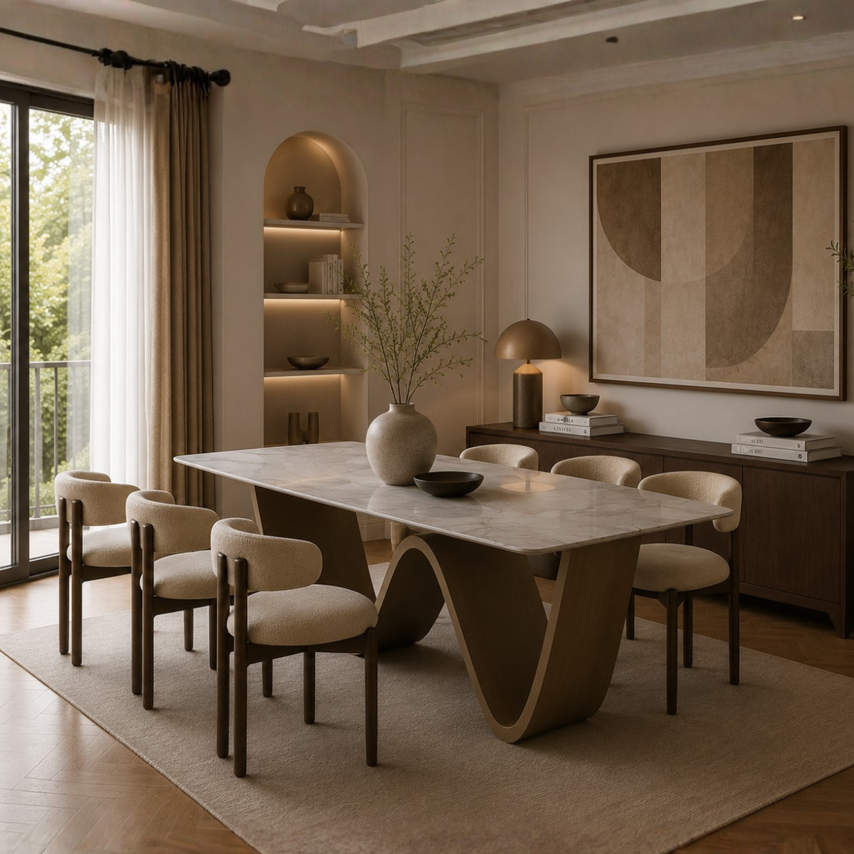 Dining Table Wien, sculptural design and ceramic top