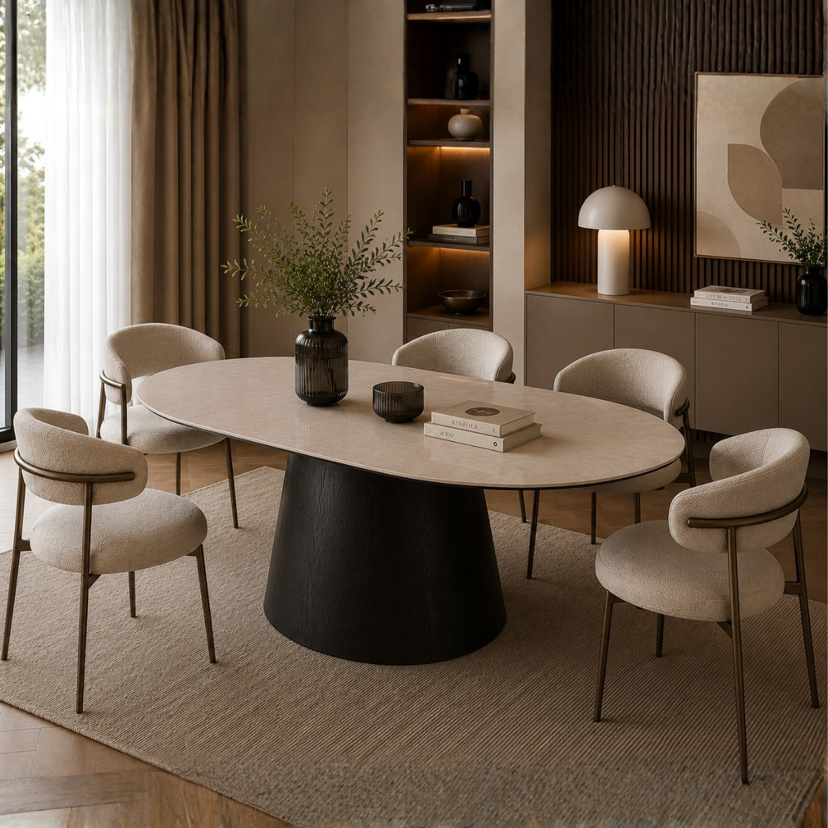 Dining Table Nero Veneer 200x100 cm with Ceramic Top
