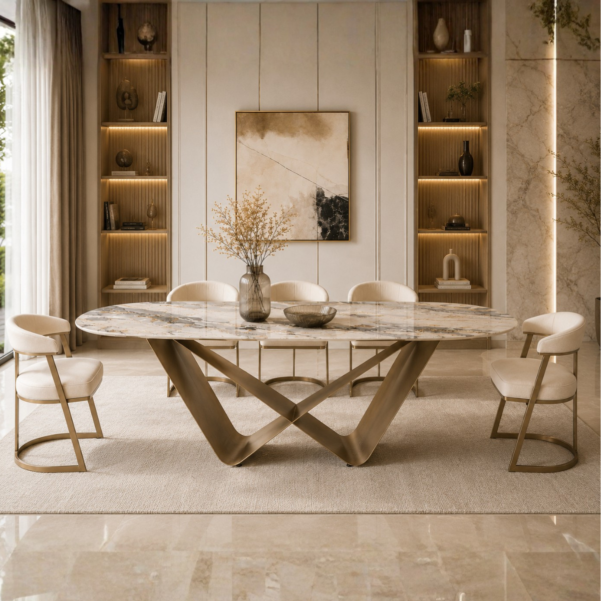 Dining Table Doa, sculptural design and ceramic top