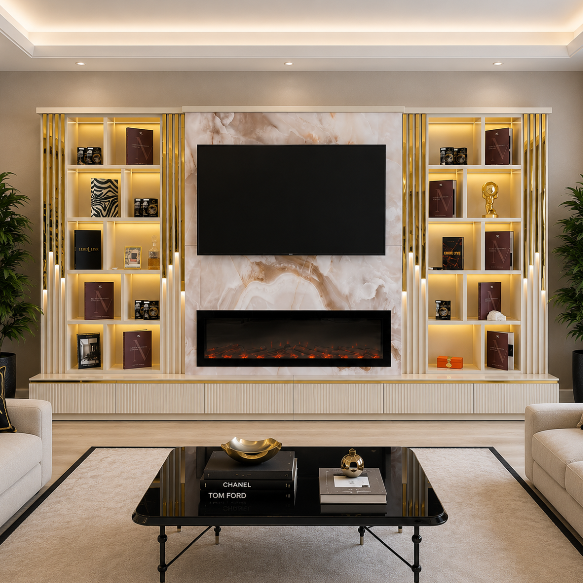 Luxury Bookcase with Fireplace and TV Panel, Arven