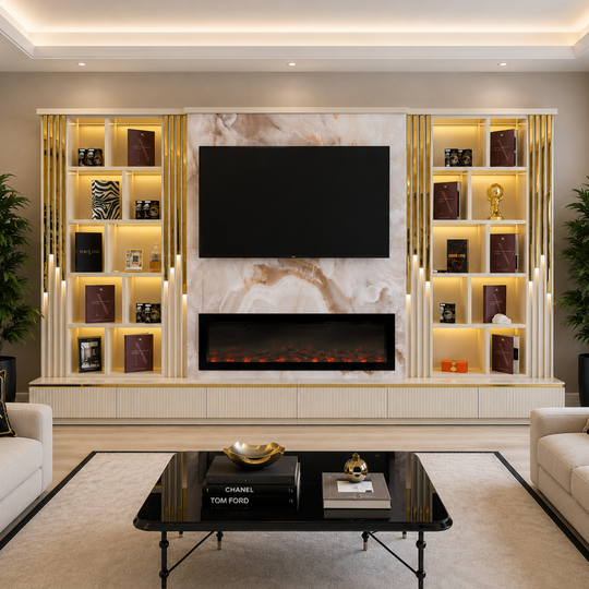 Luxury Bookcase with Fireplace and TV Panel, Arven