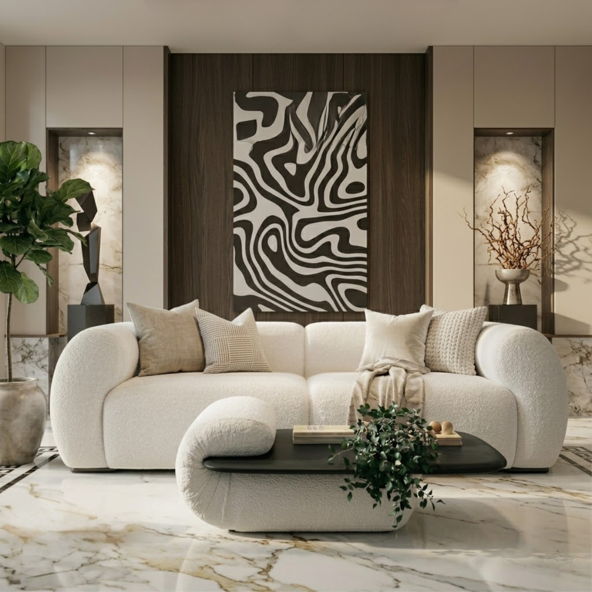 Modern Bouclé Sofa, Ghost