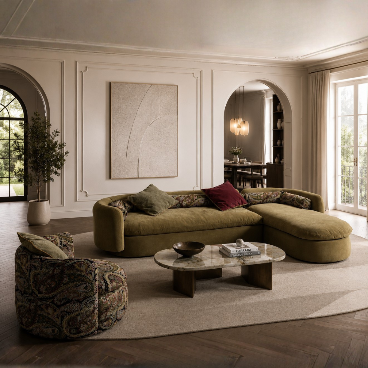 Modular Corner Sofa Bellagio, Italian elegance in bouclé