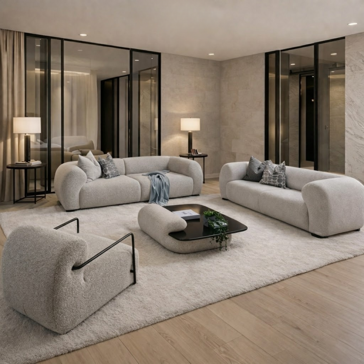 Modern Bouclé Sofa, Ghost