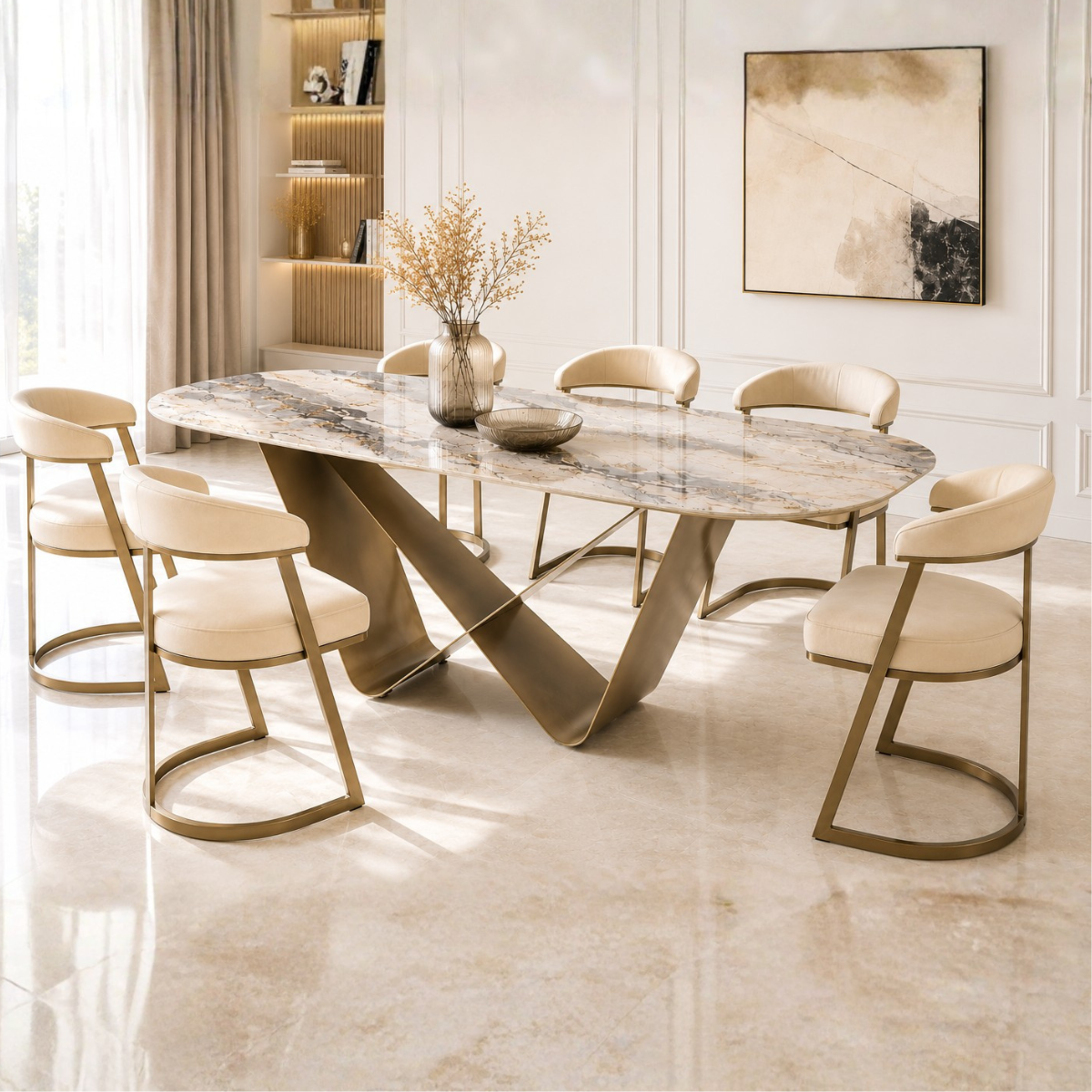 Dining Table Doa, sculptural design and ceramic top