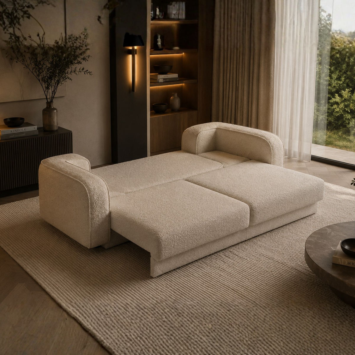 Bouclé Sofa Bed Ruby, modern design for the living room