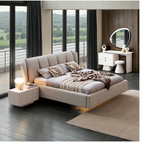 Upholstered Bouclé Bed Lorin, modern bed with elegant design and premium comfort