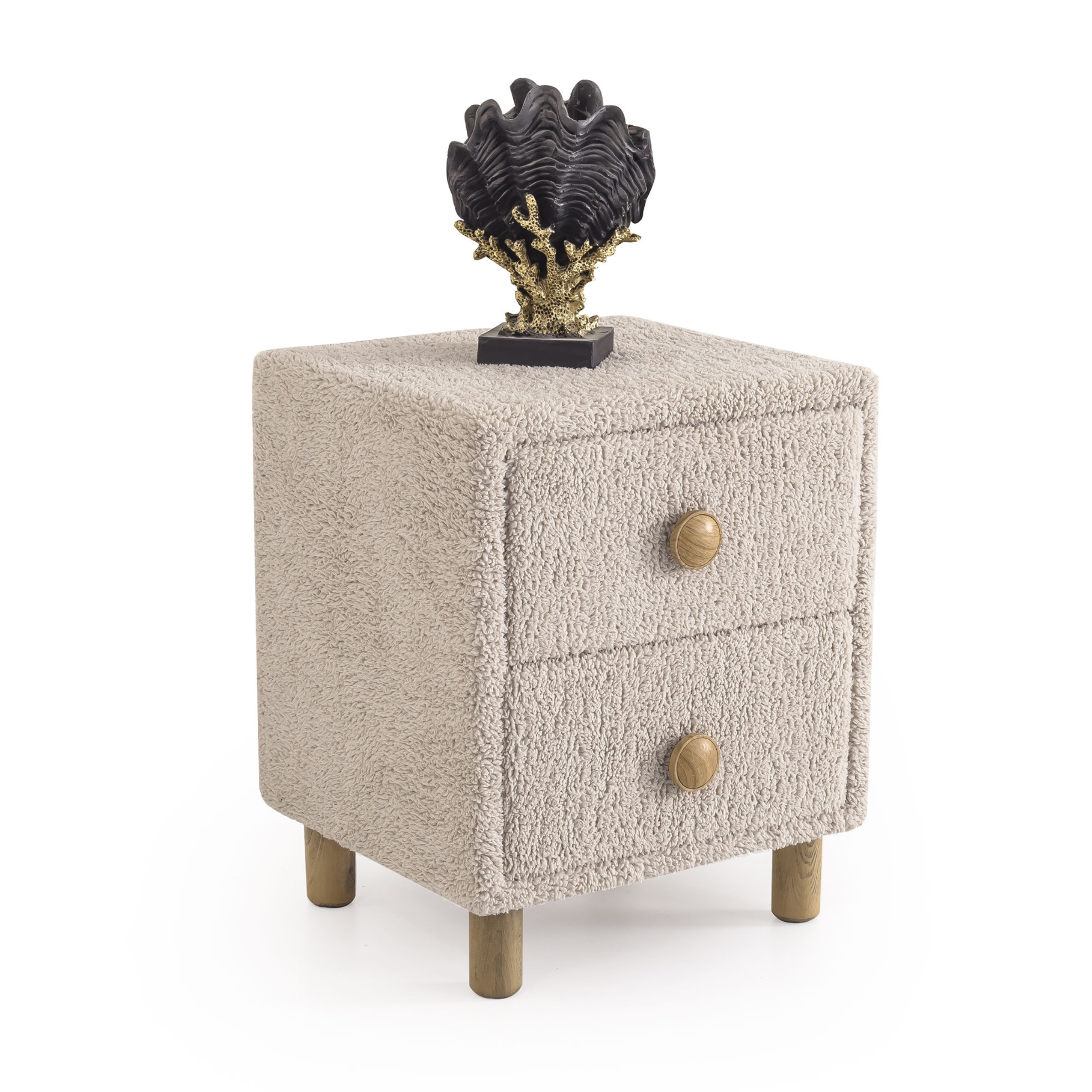Upholstered Bouclé Bed Set with Two Bedside Tables and Mattress, Marsel 160x200