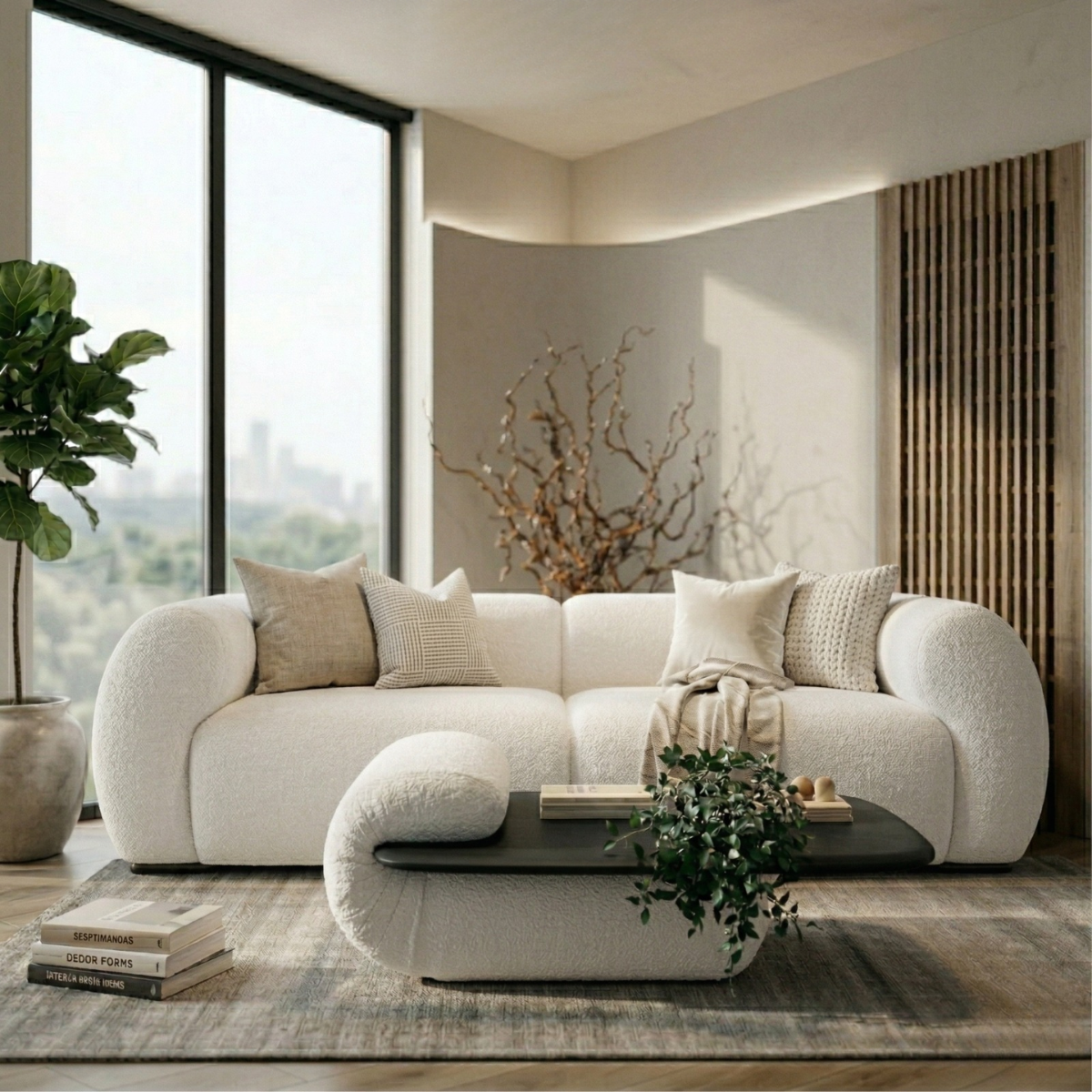 Modern Bouclé Sofa, Ghost