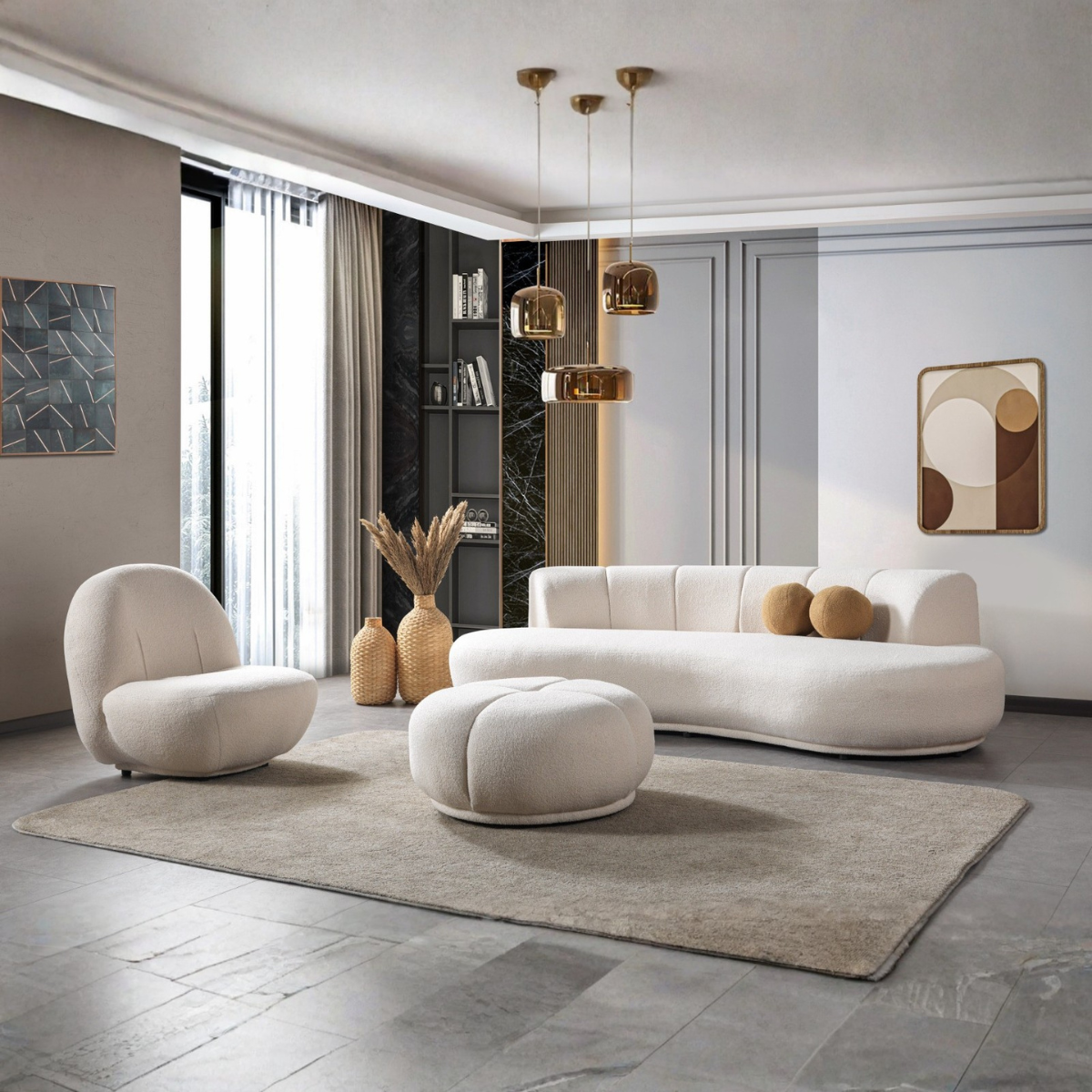 Modern Bouclé Sofa, Cavella