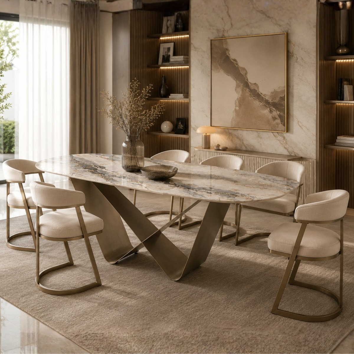 Dining Table Doa, sculptural design and ceramic top