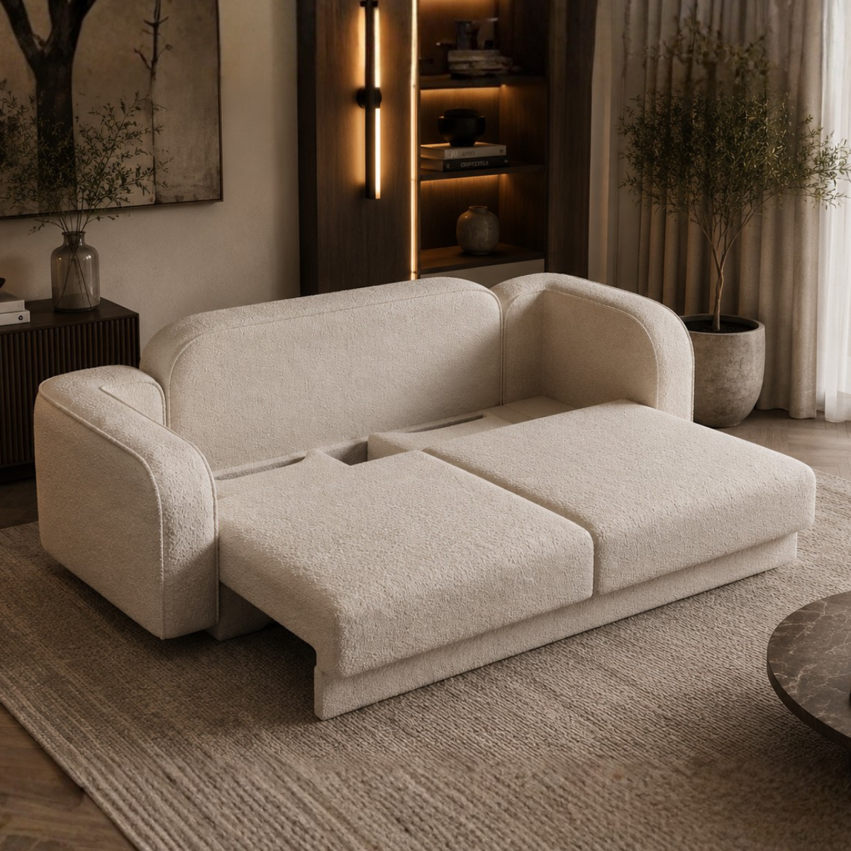 Bouclé Sofa Bed Ruby, modern design for the living room