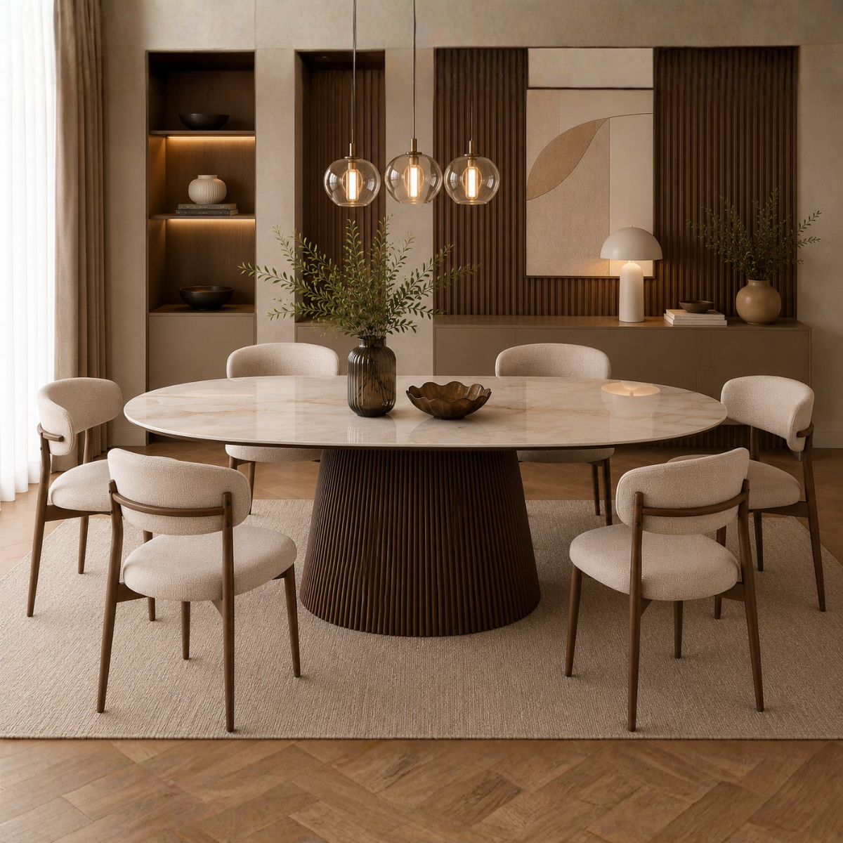 Dining Table Nero, ceramic top and fluted base