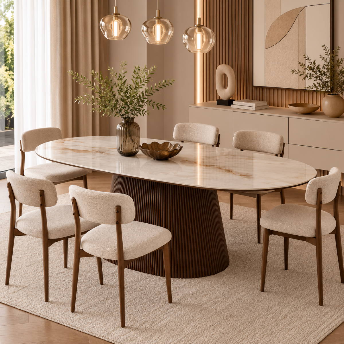 Dining Table Nero, ceramic top and fluted base