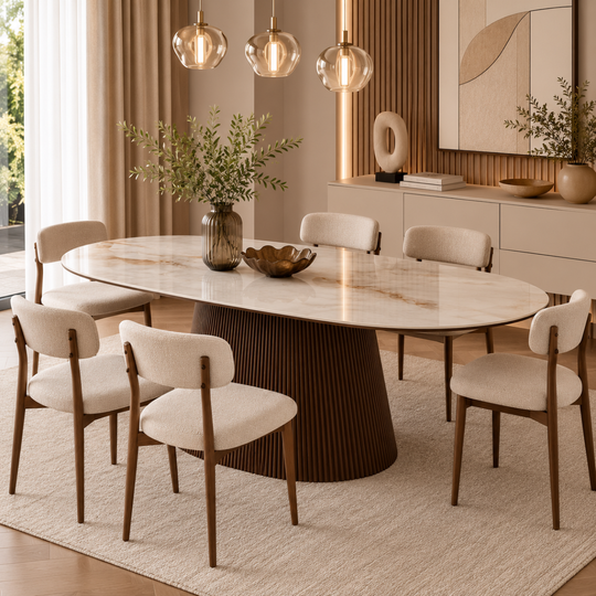 Dining Table Nero, ceramic top and fluted base