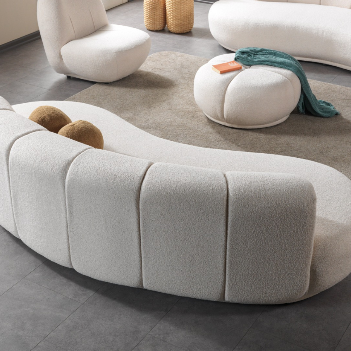 Modern Bouclé Sofa, Cavella