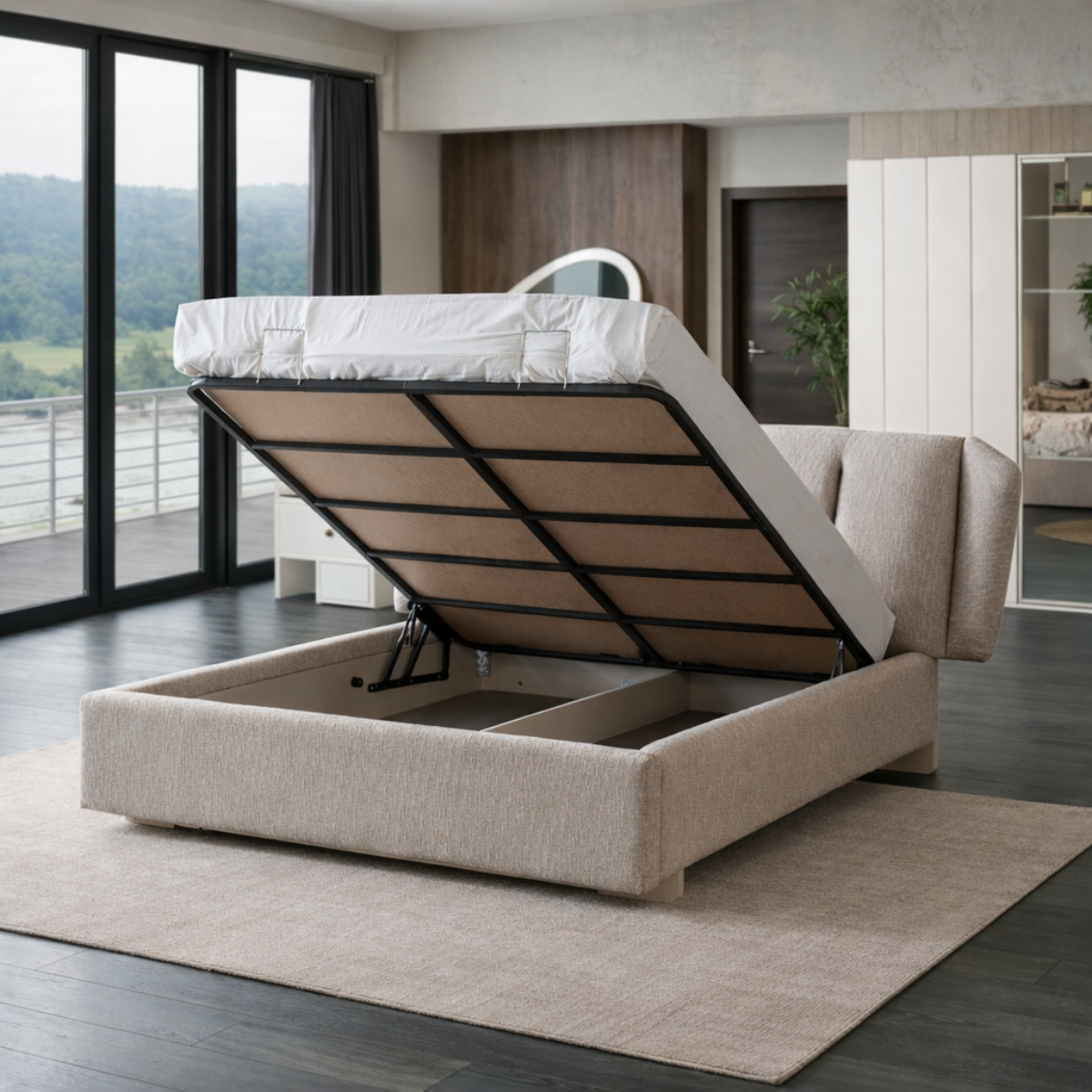 Upholstered Bouclé Bed Lorin, modern bed with elegant design and premium comfort