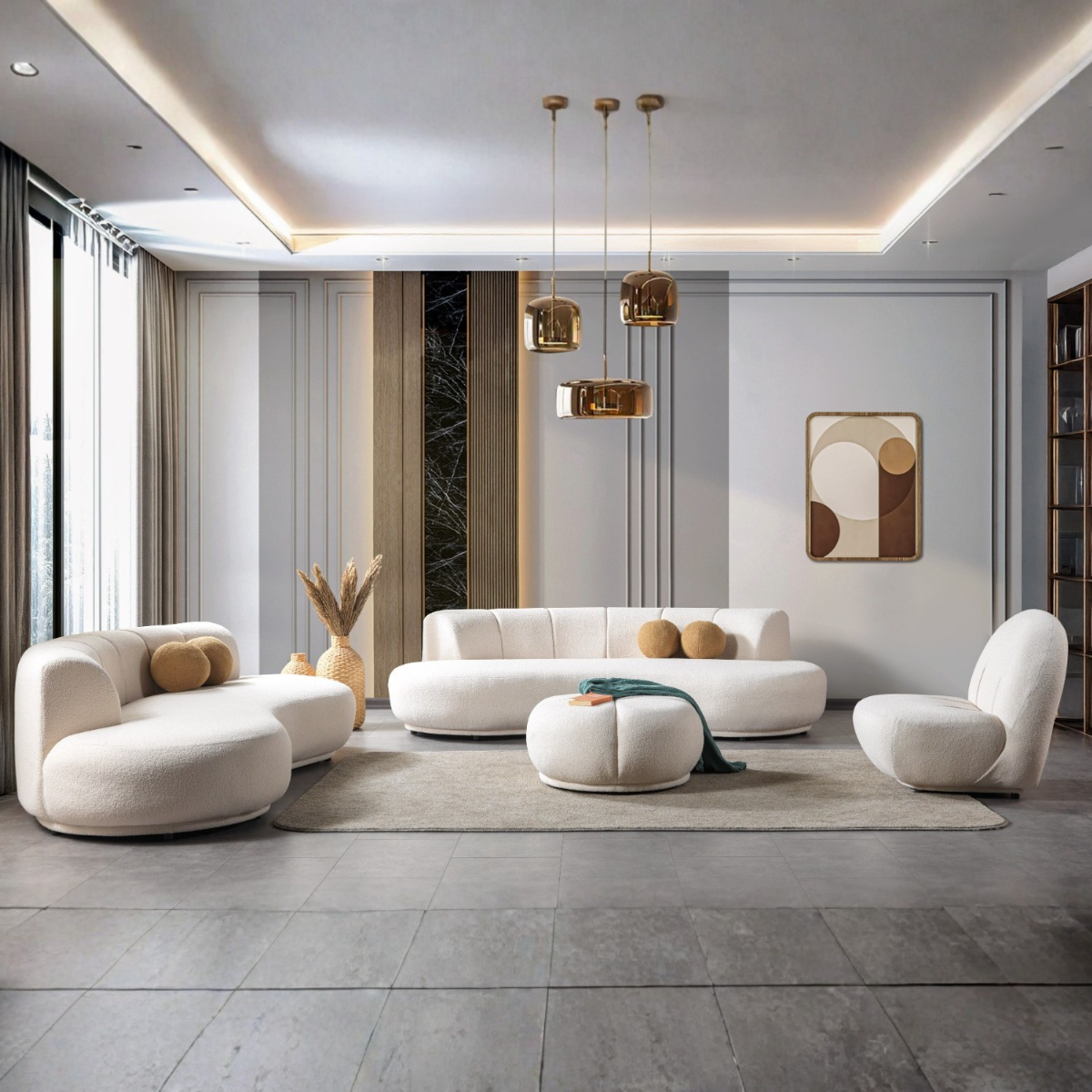 Modern Bouclé Sofa, Cavella