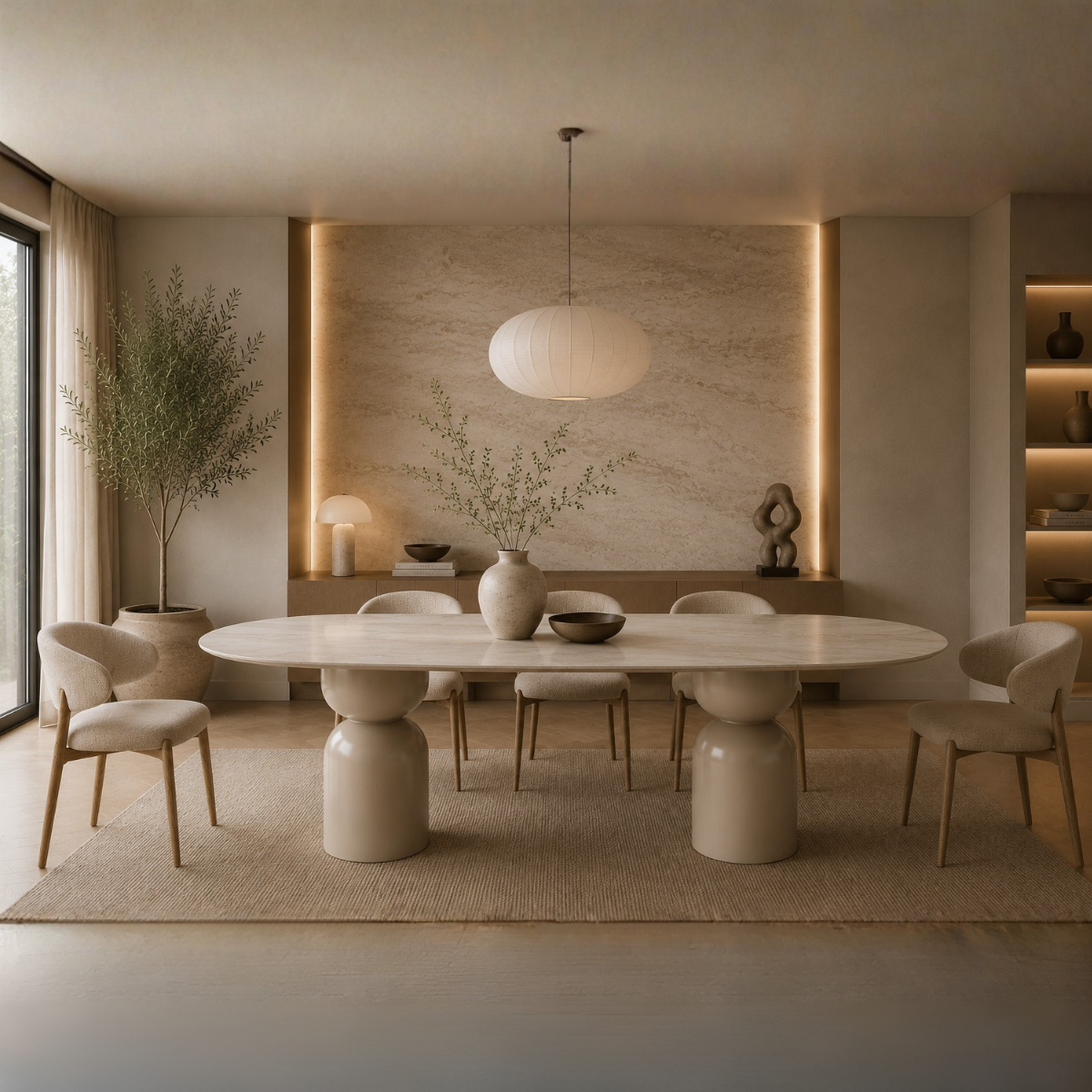 Dining Table Lisbon 200x100 cm, Ceramic Top and Wooden Legs