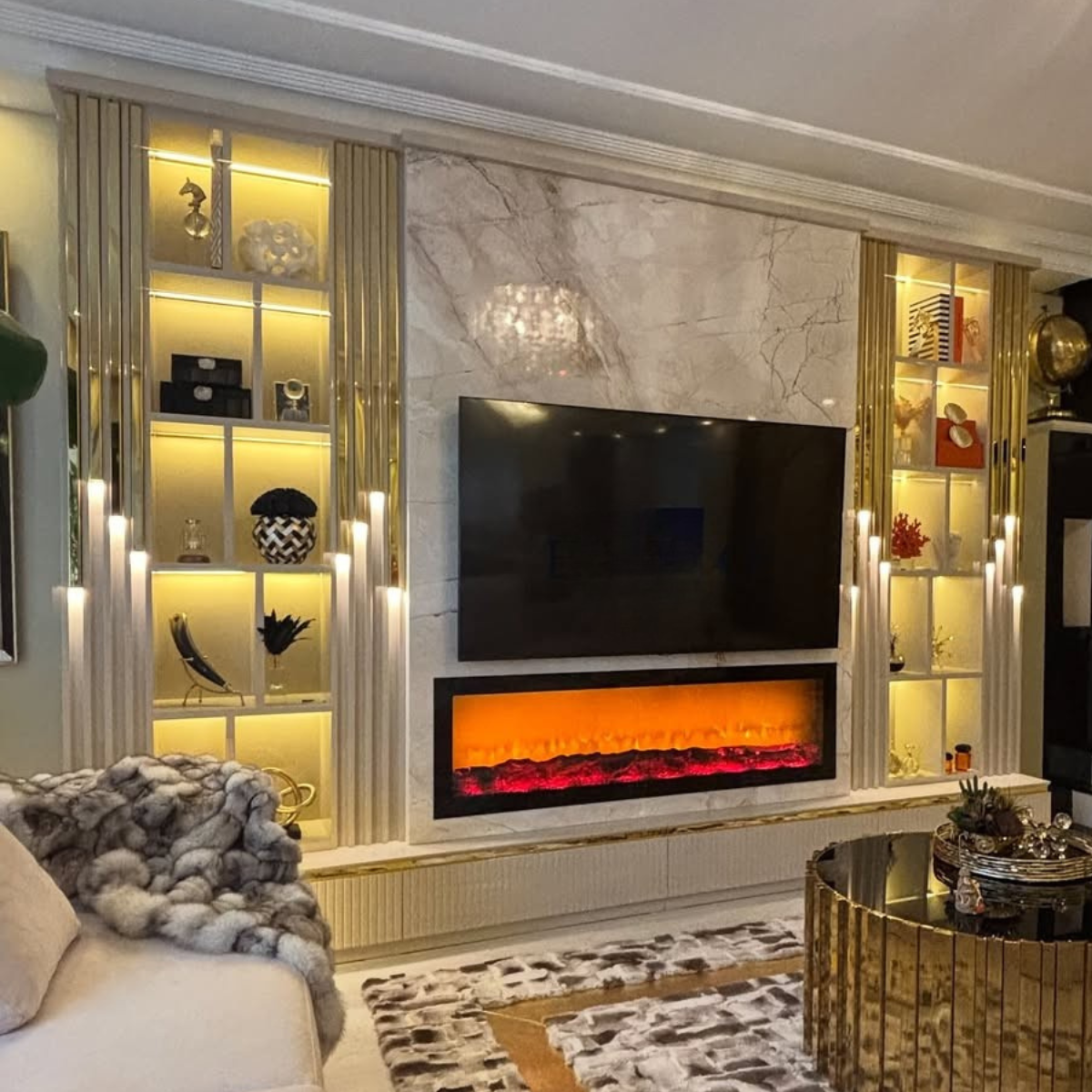 Luxury Bookcase with Fireplace and TV Panel, Arven