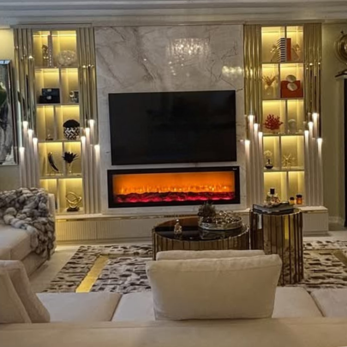 Luxury Bookcase with Fireplace and TV Panel, Arven