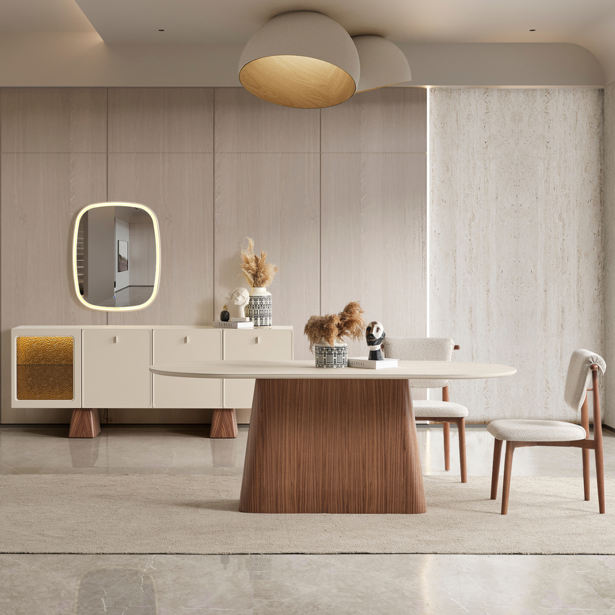 Marble-Effect Dining Table, Crown