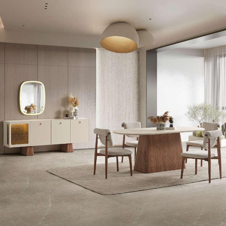 Marble-Effect Dining Table, Crown