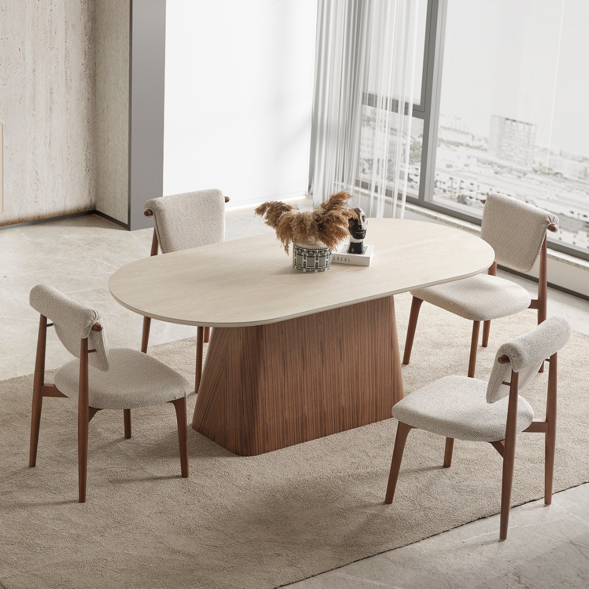 Marble-Effect Dining Table, Crown