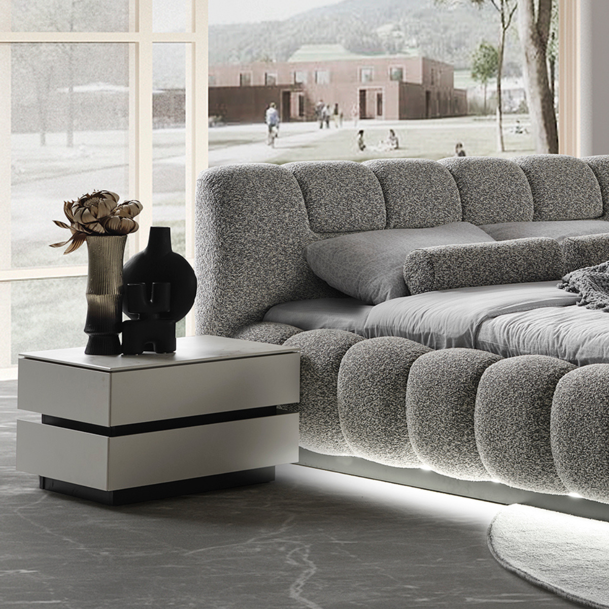 Upholstered Bouclé Bed, Ashley