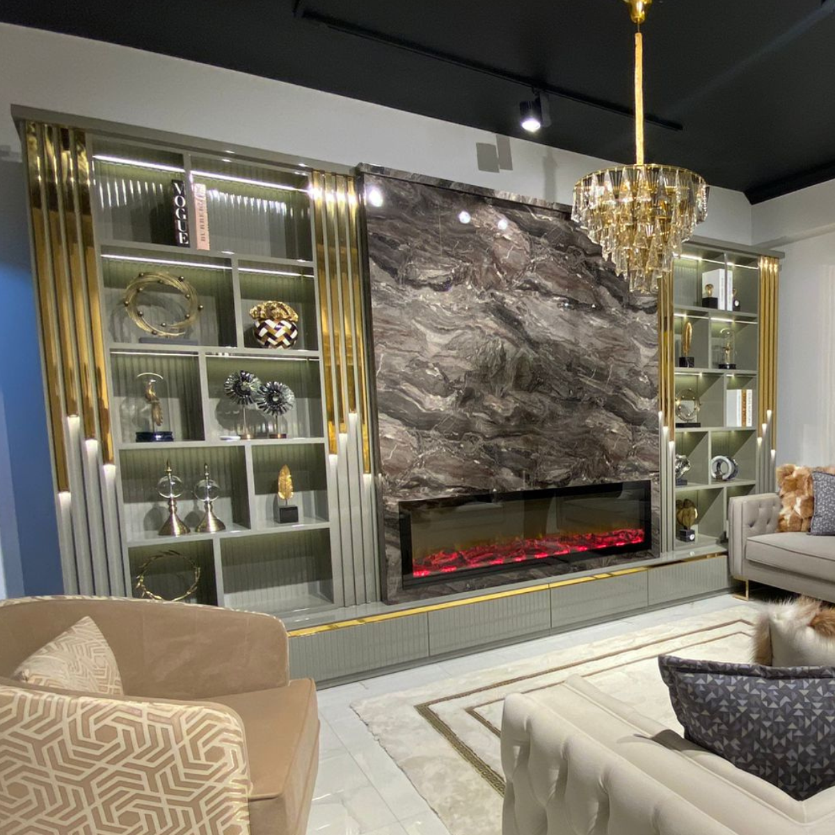 Luxury Bookcase with Fireplace and TV Panel, Arven