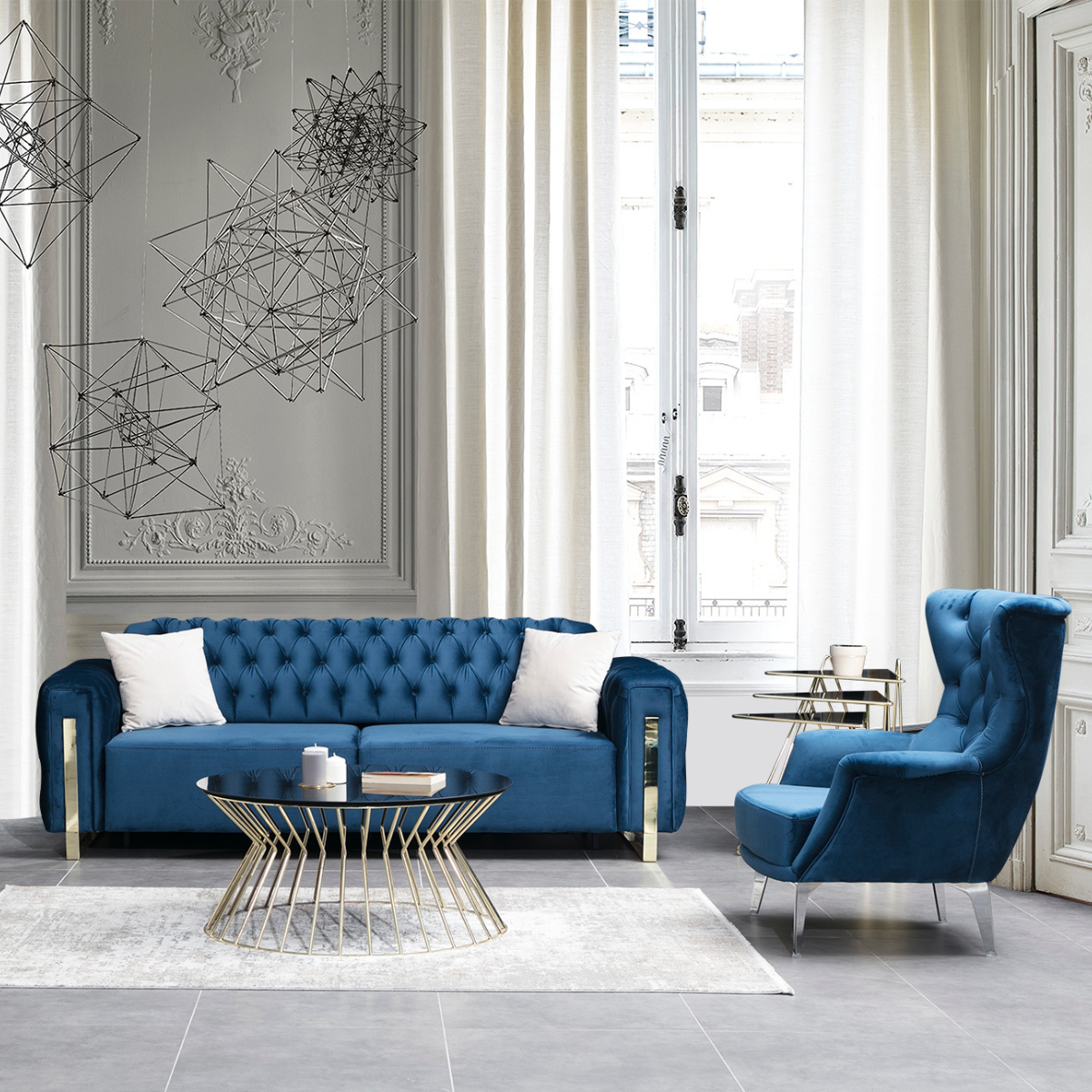 Chesterfield Sofa with Recliner, Asel