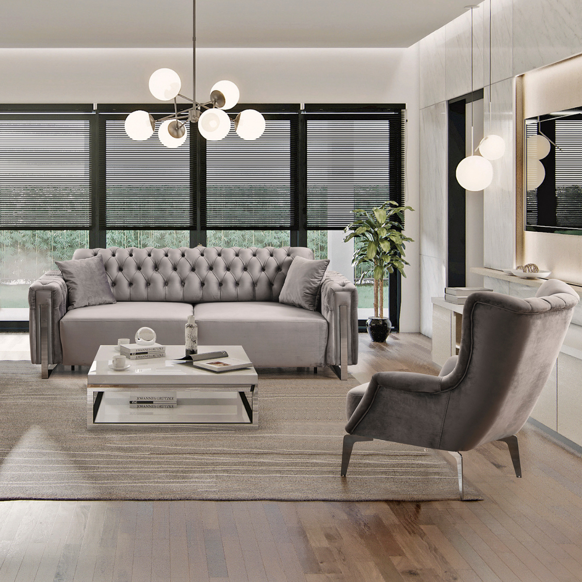 Chesterfield Sofa with Recliner, Asel