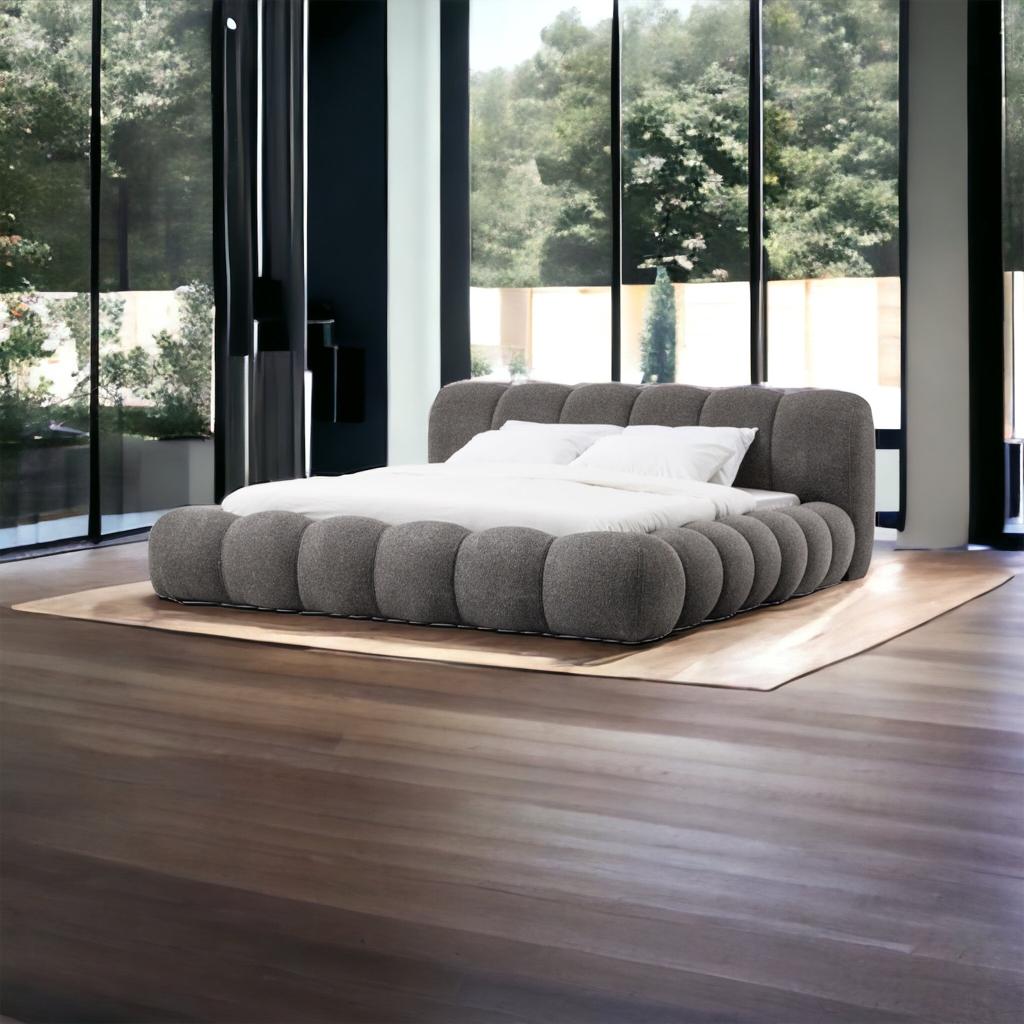 Modern Upholstered Bouclé Bed with Slatted Base