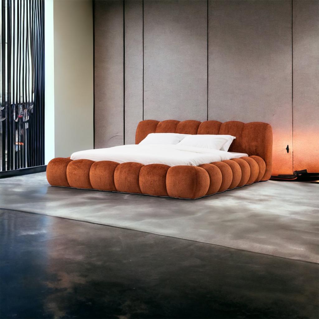 Modern Upholstered Bouclé Bed with Slatted Base