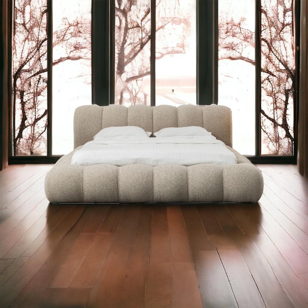 Modern Upholstered Bouclé Bed with Slatted Base