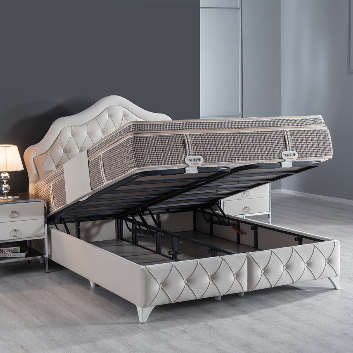Luxury Upholstered Bed with Storage, Perla