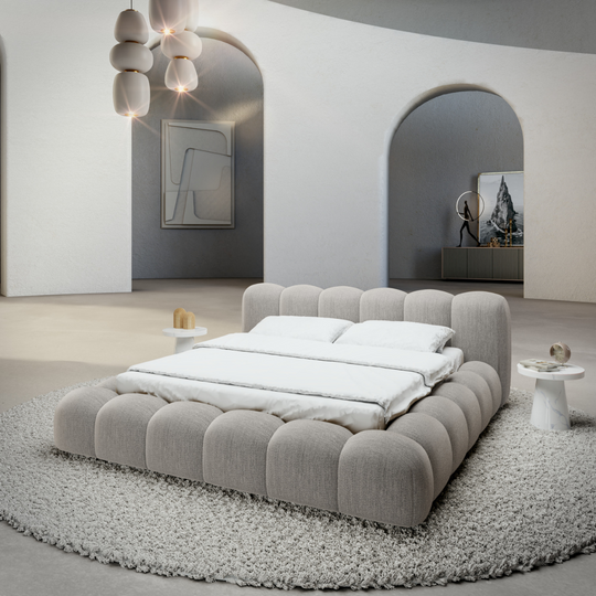 Modern Upholstered Bouclé Bed with Slatted Base