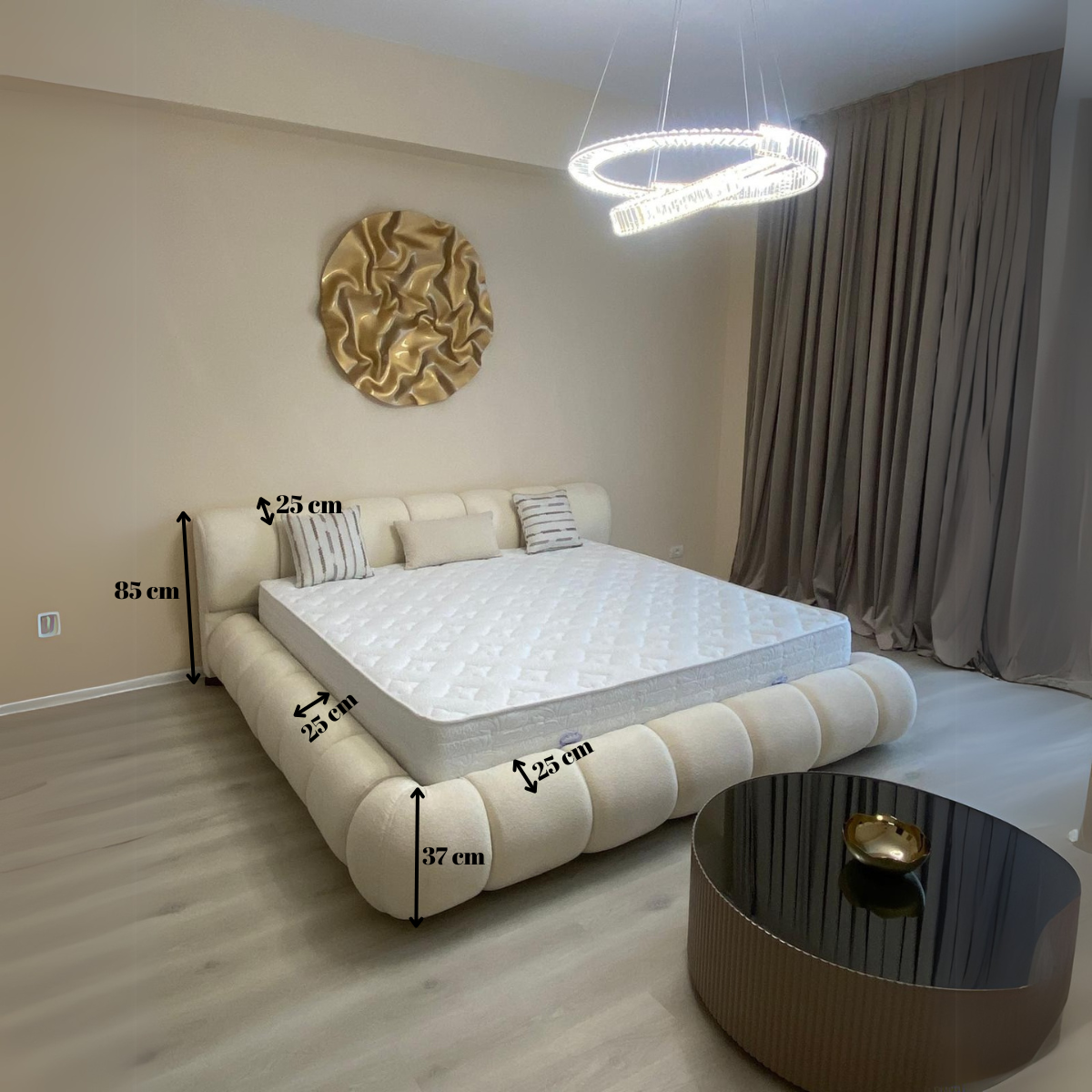 Modern Upholstered Bouclé Bed with Slatted Base